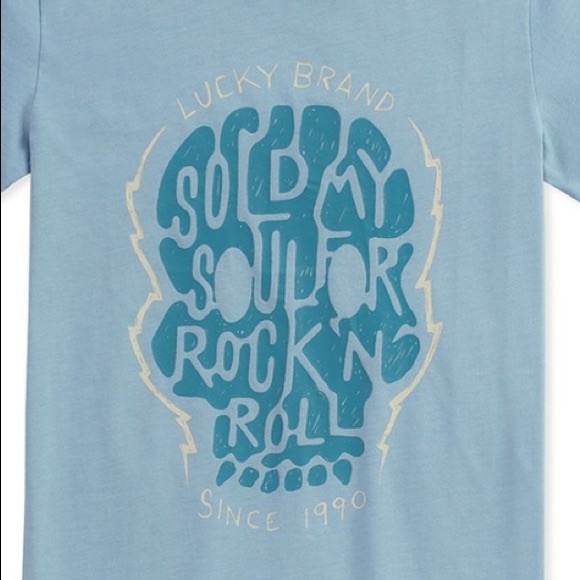 Lucky Brand-“Sold Soul for Rock n Roll” light blue tshirt dark script-Boys L NWT - Picture 2 of 6